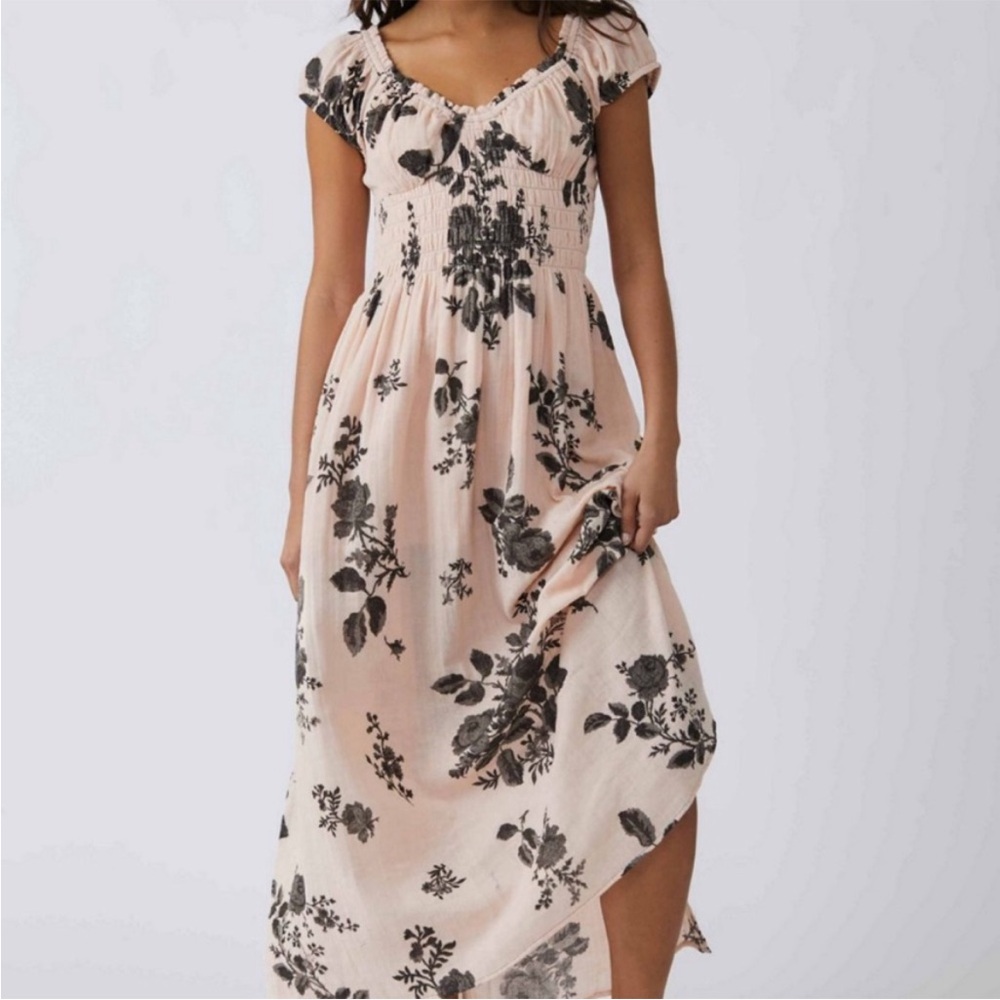 NWT Free People Light Pink/PeachForget Me Not Maxi Dress Medium BOHO